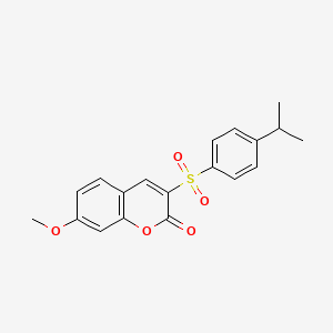 molecular formula C19H18O5S B2911733 7-Methoxy-3-(4-propan-2-ylphenyl)sulfonylchromen-2-one CAS No. 865656-40-2