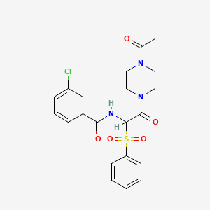 molecular formula C22H24ClN3O5S B2911738 3-chloro-N-(2-oxo-1-(phenylsulfonyl)-2-(4-propionylpiperazin-1-yl)ethyl)benzamide CAS No. 1025032-82-9