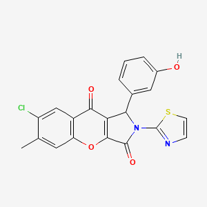 molecular formula C21H13ClN2O4S B2911745 7-Chloro-1-(3-hydroxyphenyl)-6-methyl-2-(thiazol-2-yl)-1,2-dihydrochromeno[2,3-c]pyrrole-3,9-dione CAS No. 886163-66-2