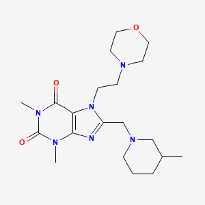 molecular formula C20H32N6O3 B2911764 1,3-dimethyl-8-((3-methylpiperidin-1-yl)methyl)-7-(2-morpholinoethyl)-1H-purine-2,6(3H,7H)-dione CAS No. 872628-04-1