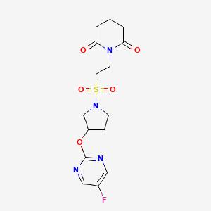 molecular formula C15H19FN4O5S B2911769 1-(2-((3-((5-Fluoropyrimidin-2-yl)oxy)pyrrolidin-1-yl)sulfonyl)ethyl)piperidine-2,6-dione CAS No. 2034501-37-4