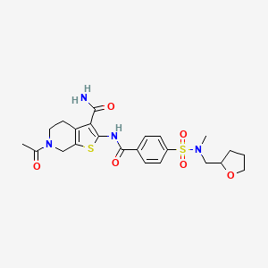 molecular formula C23H28N4O6S2 B2911779 6-acetyl-2-(4-(N-methyl-N-((tetrahydrofuran-2-yl)methyl)sulfamoyl)benzamido)-4,5,6,7-tetrahydrothieno[2,3-c]pyridine-3-carboxamide CAS No. 955524-15-9