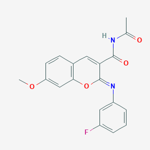 molecular formula C19H15FN2O4 B2911782 (2Z)-N-acetyl-2-[(3-fluorophenyl)imino]-7-methoxy-2H-chromene-3-carboxamide CAS No. 324020-42-0