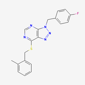 molecular formula C19H16FN5S B2911789 3-[(4-Fluorophenyl)methyl]-7-[(2-methylphenyl)methylsulfanyl]triazolo[4,5-d]pyrimidine CAS No. 863458-14-4