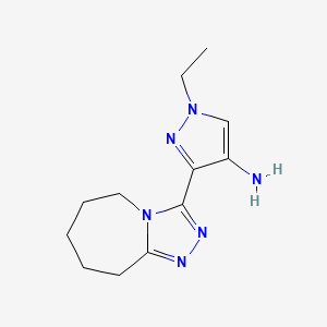 molecular formula C12H18N6 B2911790 1-ethyl-3-(6,7,8,9-tetrahydro-5H-[1,2,4]triazolo[4,3-a]azepin-3-yl)-1H-pyrazol-4-amine CAS No. 1174852-58-4