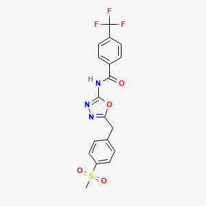 molecular formula C18H14F3N3O4S B2911804 N-(5-(4-(methylsulfonyl)benzyl)-1,3,4-oxadiazol-2-yl)-4-(trifluoromethyl)benzamide CAS No. 1172567-48-4