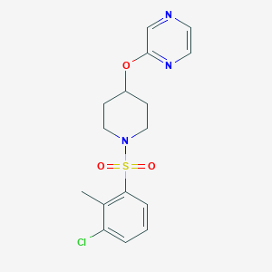 molecular formula C16H18ClN3O3S B2911826 2-((1-((3-Chloro-2-methylphenyl)sulfonyl)piperidin-4-yl)oxy)pyrazine CAS No. 1448036-26-7