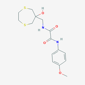 molecular formula C15H20N2O4S2 B2911836 N-[(6-Hydroxy-1,4-dithiepan-6-yl)methyl]-N'-(4-methoxyphenyl)oxamide CAS No. 2415504-17-3