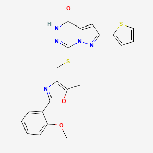 molecular formula C21H17N5O3S2 B2911837 7-({[2-(2-methoxyphenyl)-5-methyl-1,3-oxazol-4-yl]methyl}thio)-2-(2-thienyl)pyrazolo[1,5-d][1,2,4]triazin-4(5H)-one CAS No. 1207016-98-5