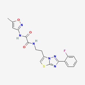 molecular formula C18H15FN6O3S B2911840 N1-(2-(2-(2-fluorophenyl)thiazolo[3,2-b][1,2,4]triazol-6-yl)ethyl)-N2-(5-methylisoxazol-3-yl)oxalamide CAS No. 1209637-49-9
