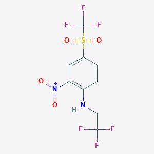 molecular formula C9H6F6N2O4S B2911856 2-nitro-N-(2,2,2-trifluoroethyl)-4-((trifluoromethyl)sulfonyl)aniline CAS No. 42379-56-6