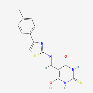molecular formula C15H12N4O2S2 B2911857 2-thioxo-5-(((4-(p-tolyl)thiazol-2-yl)amino)methylene)dihydropyrimidine-4,6(1H,5H)-dione CAS No. 1021262-87-2
