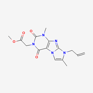 molecular formula C15H17N5O4 B2911862 methyl 2-(8-allyl-1,7-dimethyl-2,4-dioxo-1H-imidazo[2,1-f]purin-3(2H,4H,8H)-yl)acetate CAS No. 896323-77-6