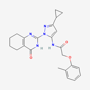 molecular formula C23H25N5O3 B2911864 N-(3-cyclopropyl-1-(4-oxo-3,4,5,6,7,8-hexahydroquinazolin-2-yl)-1H-pyrazol-5-yl)-2-(o-tolyloxy)acetamide CAS No. 1207045-29-1