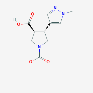 molecular formula C14H21N3O4 B2911876 (3S,4R)-1-[(tert-butoxy)carbonyl]-4-(1-methyl-1H-pyrazol-4-yl)pyrrolidine-3-carboxylic acid CAS No. 1969288-58-1
