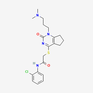 molecular formula C20H25ClN4O2S B2911878 N-(2-chlorophenyl)-2-[[1-[3-(dimethylamino)propyl]-2-oxo-6,7-dihydro-5H-cyclopenta[d]pyrimidin-4-yl]sulfanyl]acetamide CAS No. 898460-15-6