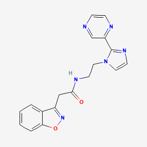 molecular formula C18H16N6O2 B2911883 2-(1,2-benzoxazol-3-yl)-N-{2-[2-(pyrazin-2-yl)-1H-imidazol-1-yl]ethyl}acetamide CAS No. 2097873-54-4