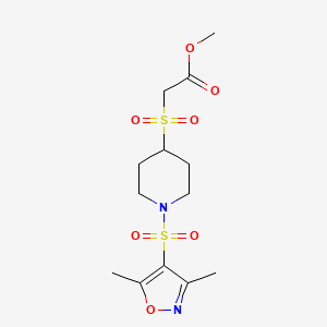 molecular formula C13H20N2O7S2 B2911899 Methyl 2-((1-((3,5-dimethylisoxazol-4-yl)sulfonyl)piperidin-4-yl)sulfonyl)acetate CAS No. 1448064-59-2