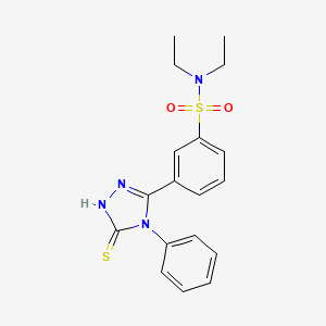 molecular formula C18H20N4O2S2 B2911905 N,N-Diethyl-3-(5-mercapto-4-phenyl-4H-[1,2,4]triazol-3-yl)-benzenesulfonamide CAS No. 438021-60-4