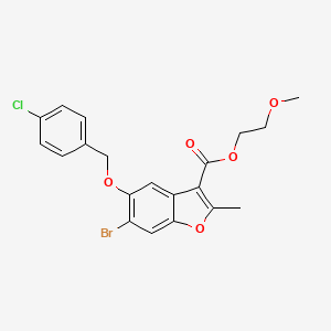 molecular formula C20H18BrClO5 B2911912 2-Methoxyethyl 6-bromo-5-((4-chlorobenzyl)oxy)-2-methylbenzofuran-3-carboxylate CAS No. 433328-63-3