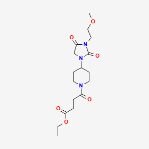 molecular formula C17H27N3O6 B2911924 Ethyl 4-(4-(3-(2-methoxyethyl)-2,4-dioxoimidazolidin-1-yl)piperidin-1-yl)-4-oxobutanoate CAS No. 2176338-56-8