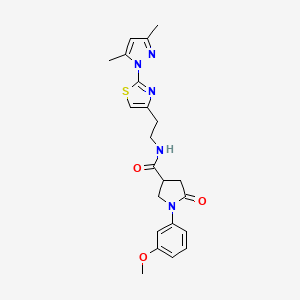molecular formula C22H25N5O3S B2911928 N-(2-(2-(3,5-dimethyl-1H-pyrazol-1-yl)thiazol-4-yl)ethyl)-1-(3-methoxyphenyl)-5-oxopyrrolidine-3-carboxamide CAS No. 1421465-08-8