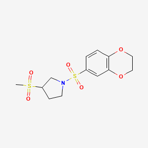 molecular formula C13H17NO6S2 B2911929 1-((2,3-Dihydrobenzo[b][1,4]dioxin-6-yl)sulfonyl)-3-(methylsulfonyl)pyrrolidine CAS No. 1787916-92-0