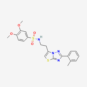 molecular formula C21H22N4O4S2 B2911932 3,4-dimethoxy-N-(2-(2-(o-tolyl)thiazolo[3,2-b][1,2,4]triazol-6-yl)ethyl)benzenesulfonamide CAS No. 946206-31-1