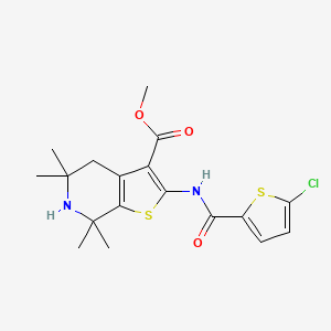 molecular formula C18H21ClN2O3S2 B2911951 Methyl 2-(5-chlorothiophene-2-carboxamido)-5,5,7,7-tetramethyl-4,5,6,7-tetrahydrothieno[2,3-c]pyridine-3-carboxylate CAS No. 864860-30-0