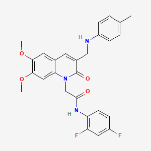 molecular formula C27H25F2N3O4 B2911972 N-(2,4-difluorophenyl)-2-(6,7-dimethoxy-2-oxo-3-((p-tolylamino)methyl)quinolin-1(2H)-yl)acetamide CAS No. 894552-86-4