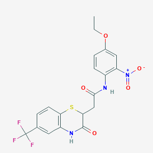 molecular formula C19H16F3N3O5S B2911981 N-(4-ethoxy-2-nitrophenyl)-2-[3-oxo-6-(trifluoromethyl)-3,4-dihydro-2H-1,4-benzothiazin-2-yl]acetamide CAS No. 308300-16-5