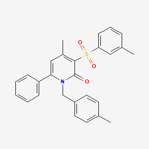 molecular formula C27H25NO3S B2911986 4-methyl-1-(4-methylbenzyl)-3-[(3-methylphenyl)sulfonyl]-6-phenyl-2(1H)-pyridinone CAS No. 321431-52-1