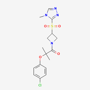 molecular formula C16H19ClN4O4S B2911987 2-(4-chlorophenoxy)-2-methyl-1-(3-((4-methyl-4H-1,2,4-triazol-3-yl)sulfonyl)azetidin-1-yl)propan-1-one CAS No. 2034443-59-7