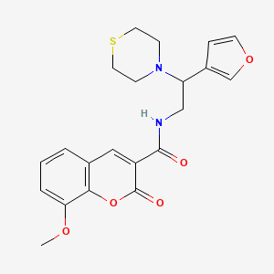 molecular formula C21H22N2O5S B2911989 N-(2-(furan-3-yl)-2-thiomorpholinoethyl)-8-methoxy-2-oxo-2H-chromene-3-carboxamide CAS No. 2034513-84-1