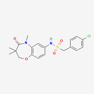 molecular formula C19H21ClN2O4S B2911995 1-(4-chlorophenyl)-N-(3,3,5-trimethyl-4-oxo-2,3,4,5-tetrahydrobenzo[b][1,4]oxazepin-7-yl)methanesulfonamide CAS No. 921908-94-3