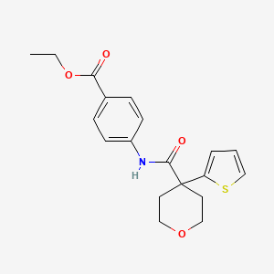 molecular formula C19H21NO4S B2912031 ethyl 4-[4-(thiophen-2-yl)oxane-4-amido]benzoate CAS No. 877633-59-5