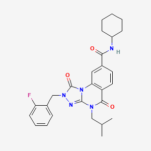 molecular formula C27H30FN5O3 B2912112 N-cyclohexyl-2-(2-fluorobenzyl)-4-isobutyl-1,5-dioxo-1,2,4,5-tetrahydro-[1,2,4]triazolo[4,3-a]quinazoline-8-carboxamide CAS No. 1296333-38-4
