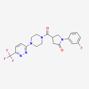 molecular formula C20H19F4N5O2 B2912117 1-(3-Fluorophenyl)-4-{4-[6-(trifluoromethyl)pyridazin-3-yl]piperazine-1-carbonyl}pyrrolidin-2-one CAS No. 2380083-98-5