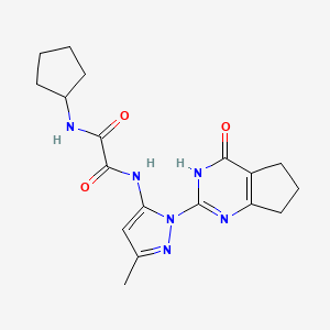 molecular formula C18H22N6O3 B2912133 N1-cyclopentyl-N2-(3-methyl-1-(4-oxo-4,5,6,7-tetrahydro-3H-cyclopenta[d]pyrimidin-2-yl)-1H-pyrazol-5-yl)oxalamide CAS No. 1014046-69-5