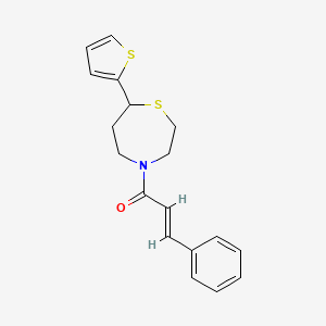 molecular formula C18H19NOS2 B2912144 (E)-3-phenyl-1-(7-(thiophen-2-yl)-1,4-thiazepan-4-yl)prop-2-en-1-one CAS No. 1706470-51-0