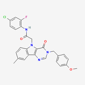 molecular formula C27H22ClFN4O3 B2912153 N-(4-chloro-2-fluorophenyl)-2-(3-(4-methoxybenzyl)-8-methyl-4-oxo-3H-pyrimido[5,4-b]indol-5(4H)-yl)acetamide CAS No. 1216573-52-2