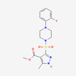 molecular formula C16H19FN4O4S B2912156 methyl 5-((4-(2-fluorophenyl)piperazin-1-yl)sulfonyl)-3-methyl-1H-pyrazole-4-carboxylate CAS No. 1319203-74-1