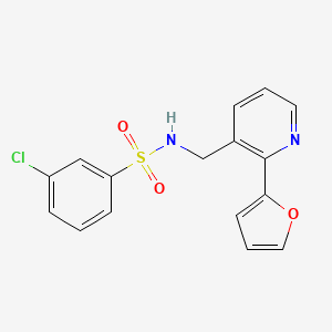 molecular formula C16H13ClN2O3S B2912158 3-chloro-N-((2-(furan-2-yl)pyridin-3-yl)methyl)benzenesulfonamide CAS No. 2034269-05-9
