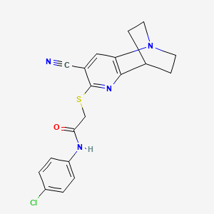 molecular formula C19H17ClN4OS B2912166 N-(4-chlorophenyl)-2-[(7-cyano-3,4-dihydro-2H-1,4-ethano-1,5-naphthyridin-6-yl)sulfanyl]acetamide CAS No. 723748-43-4