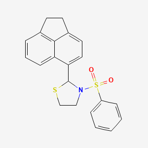 molecular formula C21H19NO2S2 B2912170 3-(Benzenesulfonyl)-2-(1,2-dihydroacenaphthylen-5-yl)-1,3-thiazolidine CAS No. 374545-75-2