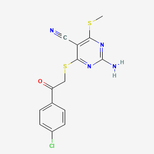 2-Amino-4-((2-(4-chlorophenyl)-2-oxoethyl)thio)-6-(methylthio)pyrimidine-5-carbonitrile