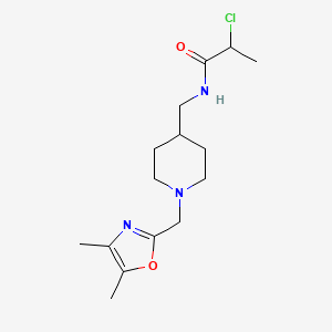 molecular formula C15H24ClN3O2 B2912182 2-Chloro-N-[[1-[(4,5-dimethyl-1,3-oxazol-2-yl)methyl]piperidin-4-yl]methyl]propanamide CAS No. 2411201-01-7
