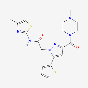 molecular formula C19H22N6O2S2 B2912209 2-(3-(4-methylpiperazine-1-carbonyl)-5-(thiophen-2-yl)-1H-pyrazol-1-yl)-N-(4-methylthiazol-2-yl)acetamide CAS No. 1171859-41-8