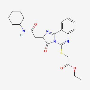 molecular formula C22H26N4O4S B2912223 Ethyl ({2-[2-(cyclohexylamino)-2-oxoethyl]-3-oxo-2,3-dihydroimidazo[1,2-c]quinazolin-5-yl}thio)acetate CAS No. 958613-10-0