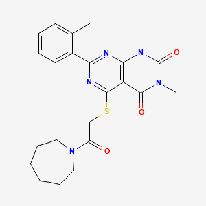 molecular formula C23H27N5O3S B2912229 5-((2-(azepan-1-yl)-2-oxoethyl)thio)-1,3-dimethyl-7-(o-tolyl)pyrimido[4,5-d]pyrimidine-2,4(1H,3H)-dione CAS No. 893920-98-4